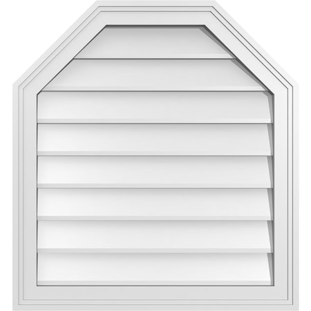 Ekena Millwork Octagonal Top Surface Mount PVC Gable Vent w/ 2"W x 1-1/2"P Brickmould Frame, 24"W x 26"H GVPOT24X2602SN
